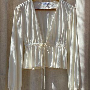 Emory Park White Tie-Waist Peplum Blouse – Size Small